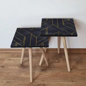 Set tavolinash ndihmëse, dy copë, ngjyrë kaltër e errët dhe ari, Skye Decor, 2Shp156
