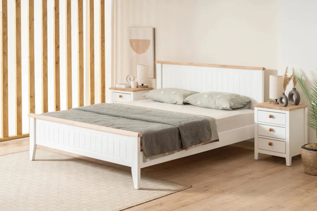 Krevat dopio Skye Decor, stil modern country, 160x200 cm, bardhë dhe lis - 1