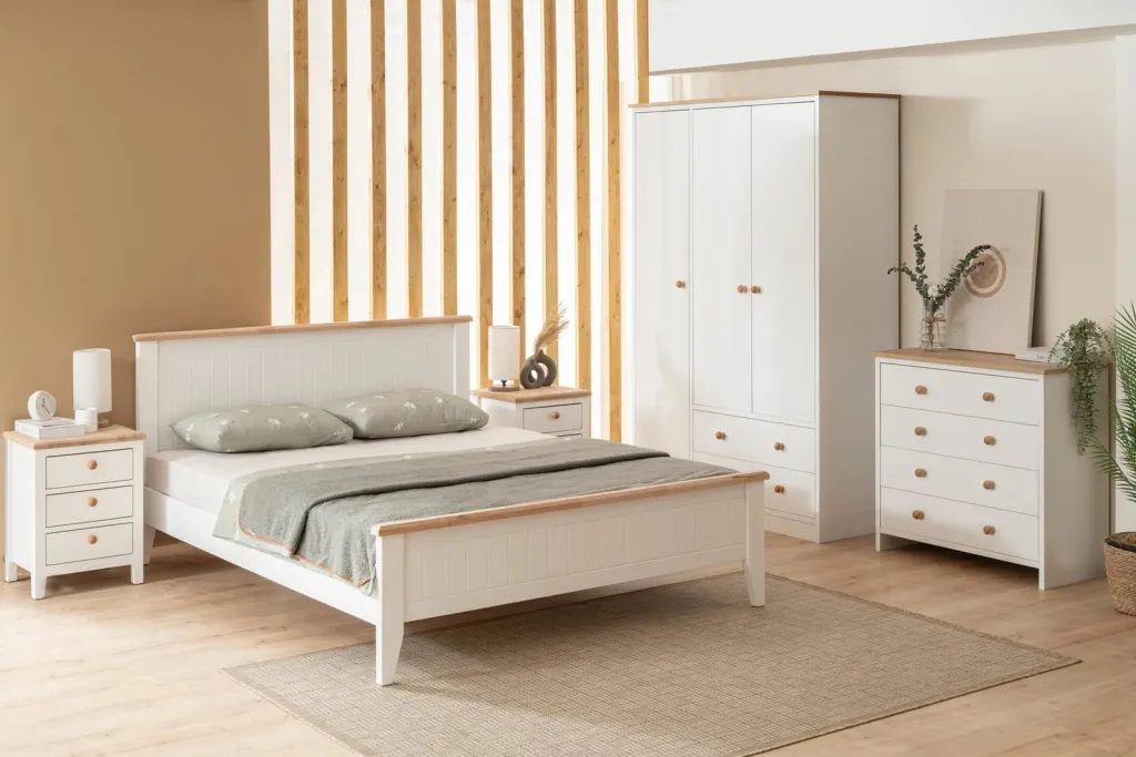 Krevat dopio Skye Decor, stil modern country, 160x200 cm, bardhë dhe lis - 4