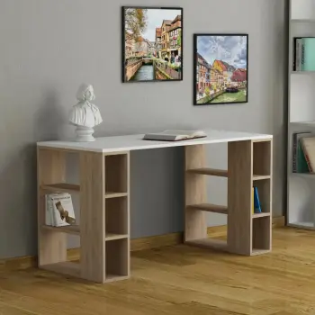 Tavolinë pune/studimi, ngjyrë e bardhë dhe lis, Skye Decor Colmar