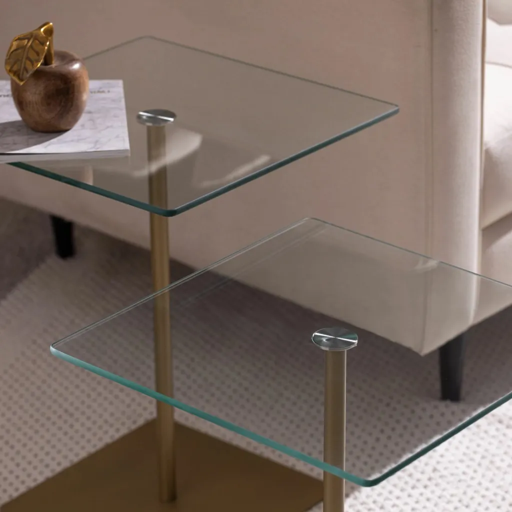 Set tavolinash kafeje Skye Decor, elegante, 2 copë, ngjyrë ari, transparente - 2