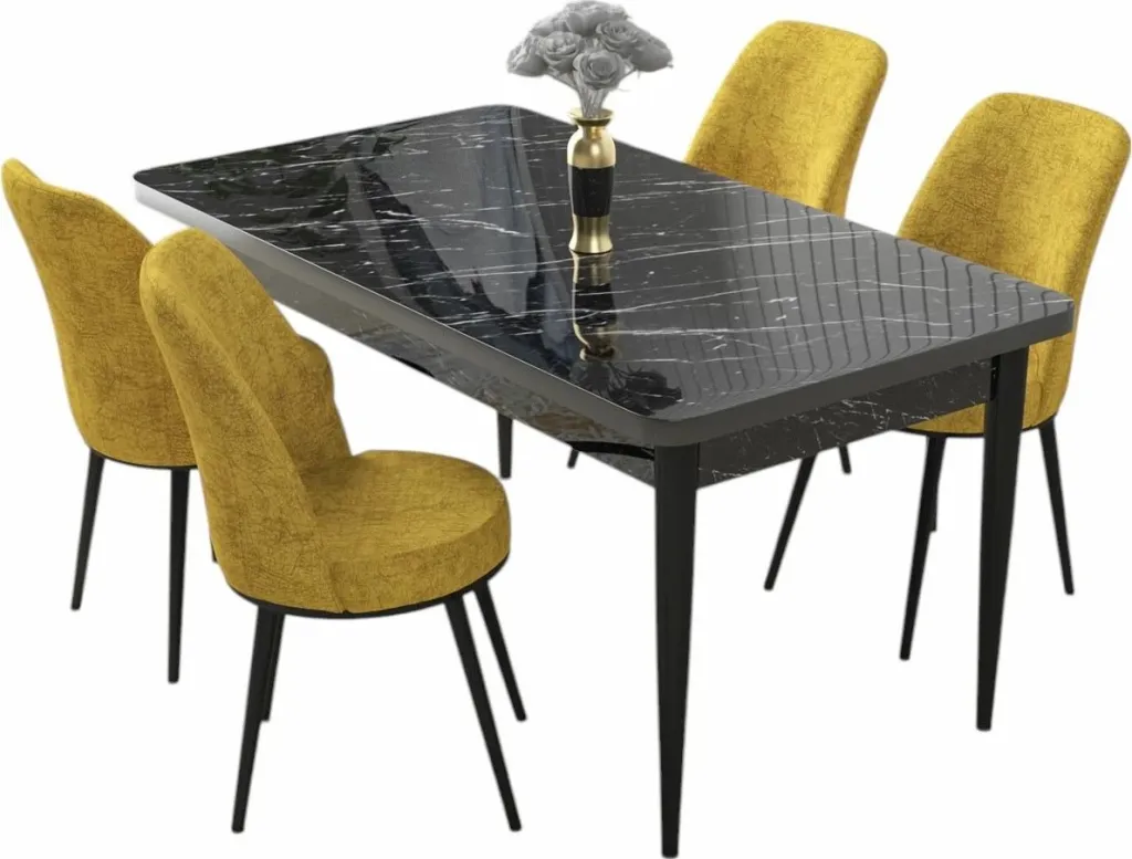 Tavolinë me karrige, 5 copë, Skye Decor, mermer i zi, mustard - 2