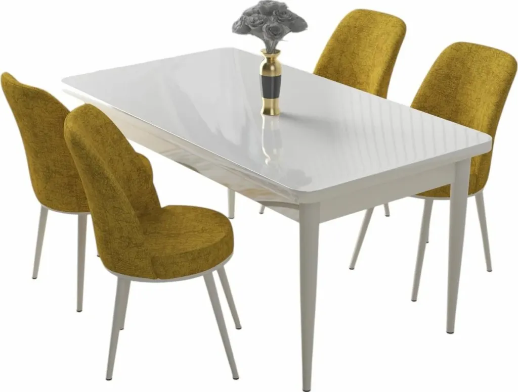 Tavolinë me karrige, 5 copë, Skye Decor, e bardhë, mustard - 2