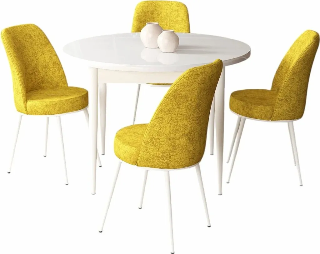 Tavolinë me karrige, 5 copë, Skye Decor, e bardhë, mustard - 2