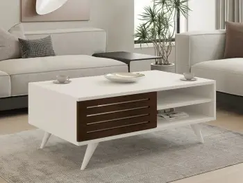 Tavolinë kafeje dy-katëshe, ngjyrë arrë dhe e bardhë, Skye Decor, Grande