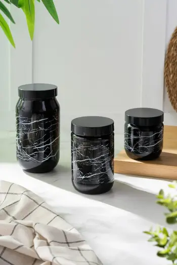 Set kavanozash prej qelqi, 3 copë, Hermia Concept, BlGDecjBlaP03-4610 BM