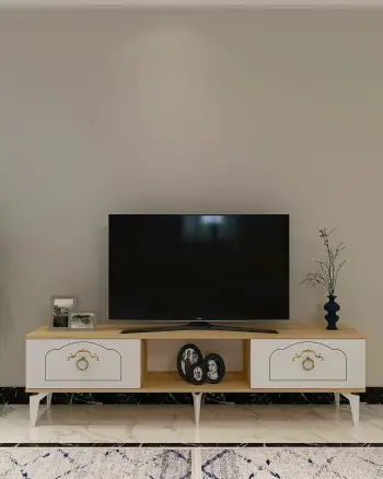 Komodinë TV Skye Decor, ngjyrë lis safir, e bardhë