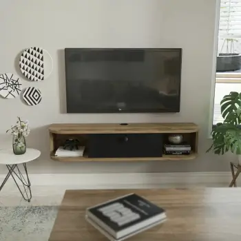 Komodë TV Skye Decor, ngjyrë e zezë dhe lisi Oud, Ibarra
