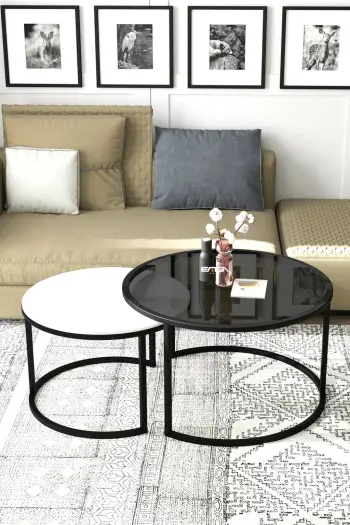 Set tavolinash kafeje Skye Decor, bora-fume, e bardhë