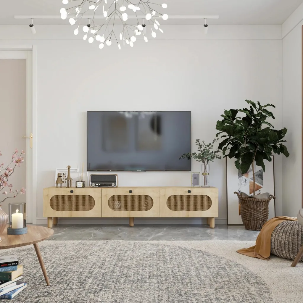 Komodë TV Elena, ngjyrë lis safir, ratan, Skye Decor - 2