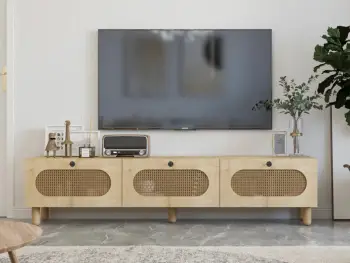 Komodë TV Elena, ngjyrë lis safir, ratan, Skye Decor