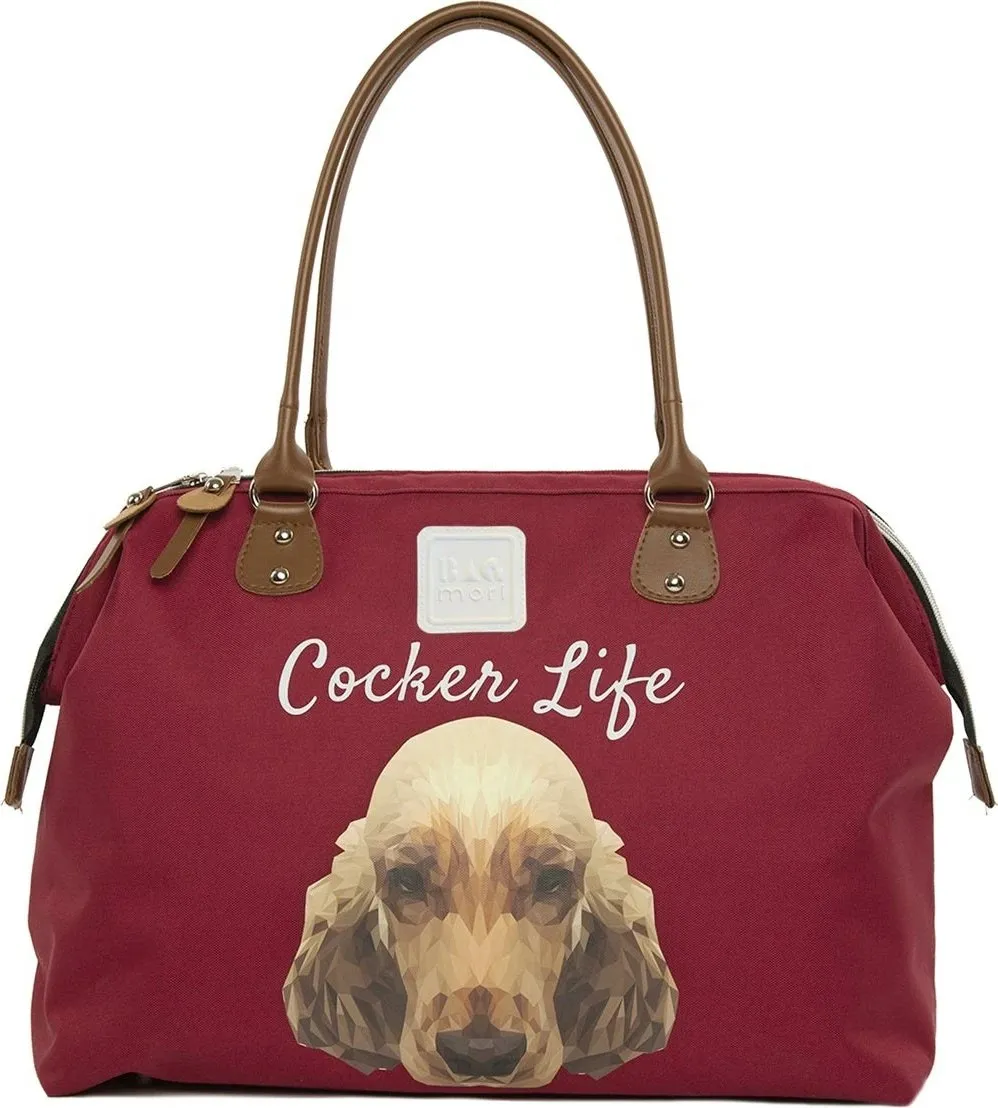 Çantë dore e madhe, ngjyrë e kuqe e errët, Zoozie Bags, 'Cocker Life' - 1