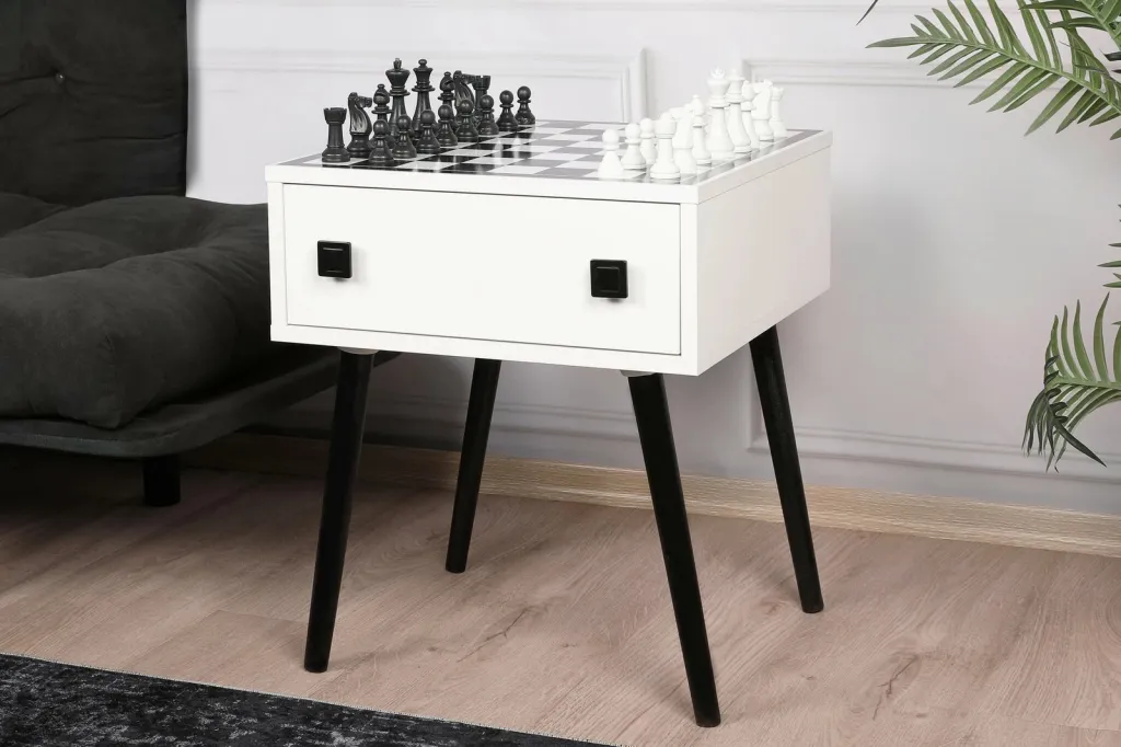 Tavolinë shahu, Skye Decor, e zezë dhe e bardhë, me sirtar dhe figura - 1