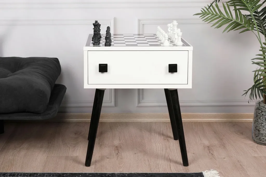 Tavolinë shahu, Skye Decor, e zezë dhe e bardhë, me sirtar dhe figura - 2
