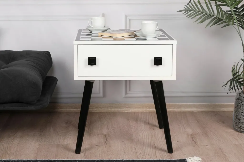 Tavolinë shahu, Skye Decor, e zezë dhe e bardhë, me sirtar dhe figura - 3