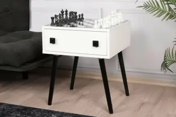 Tavolinë shahu, Skye Decor, e zezë dhe e bardhë, me sirtar dhe figura