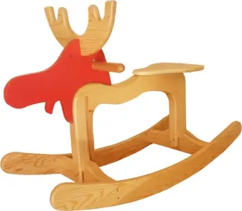 Lodër druri për fëmijë, formë dreri, ngjyrë arre dhe e kuqe, Skye Decor