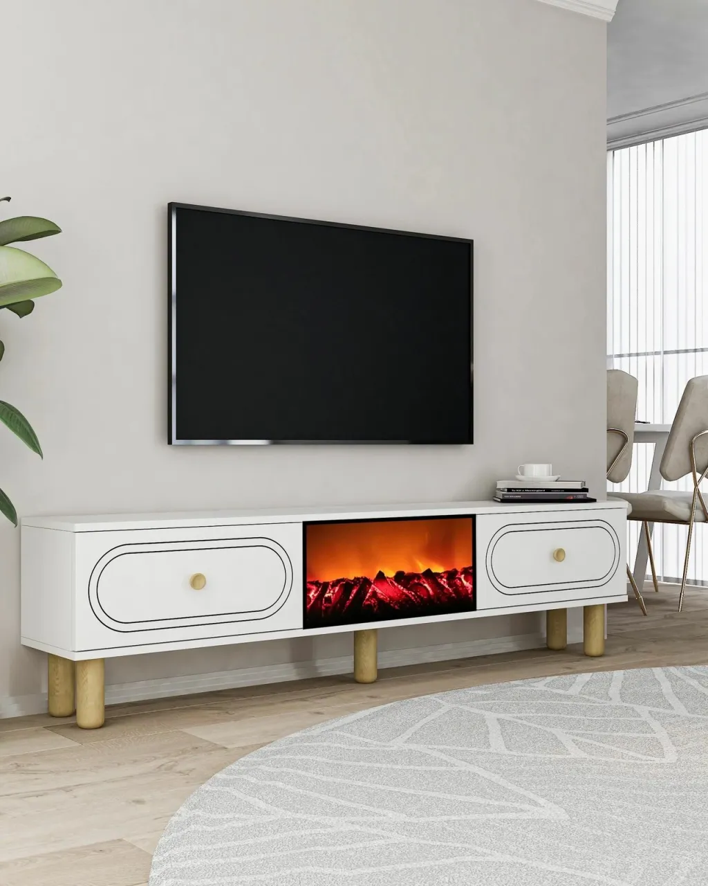 Komodë TV Skye Decor, Polen Bohem me oxhak dekorativ, e bardhë - 2
