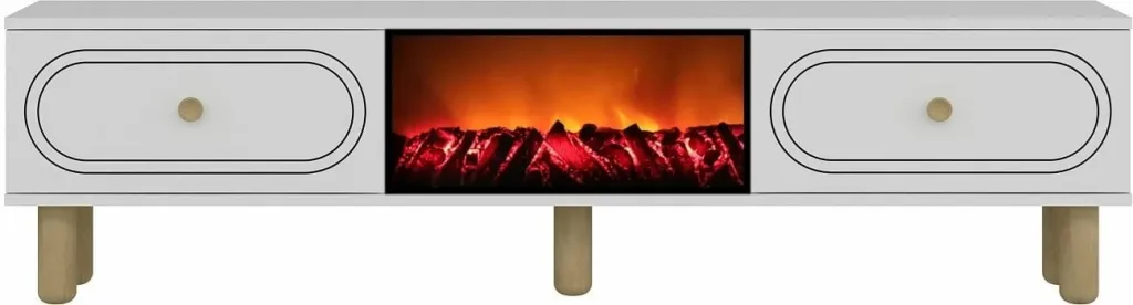 Komodë TV Skye Decor, Polen Bohem me oxhak dekorativ, e bardhë - 3