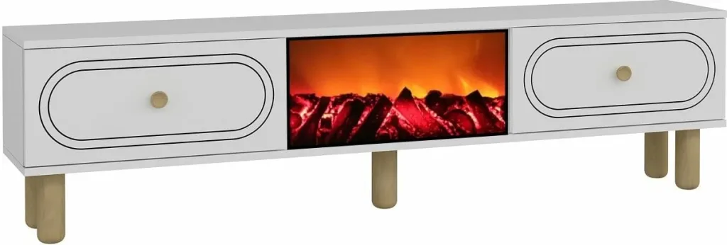 Komodë TV Skye Decor, Polen Bohem me oxhak dekorativ, e bardhë - 4