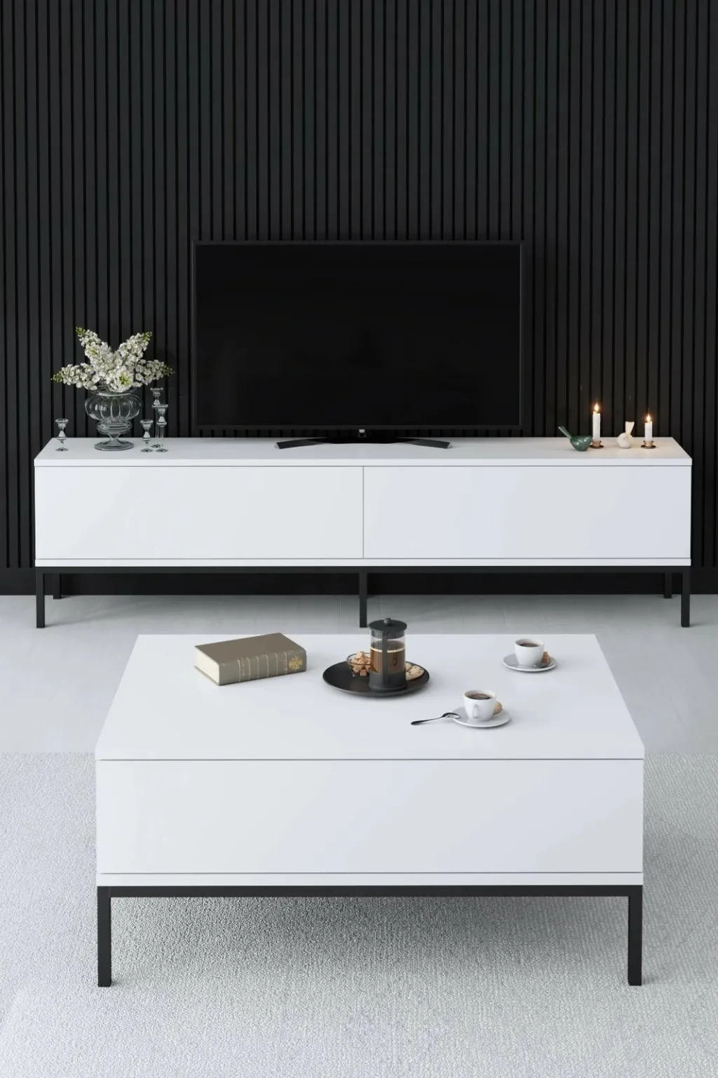 Komodë TV Skye Decor, ngjyrë e zezë dhe e bardhë - 4