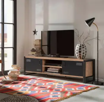Komodë TV Skye Decor, Cosmo Rex, ngjyrë pishë Atlantike dhe e zezë