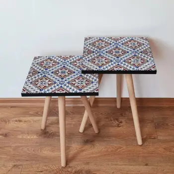 Set tavolinash të mbivendosura, Skye Decor, 2Shp32, ngjyrë kaltër e errët, 2 copë