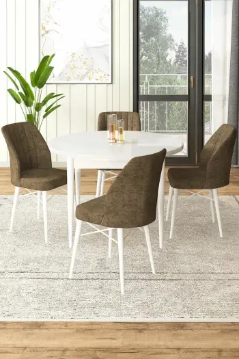 Tavolinë me karrige, 5 copë, Skye Decor Rox, e bardhë, kafe