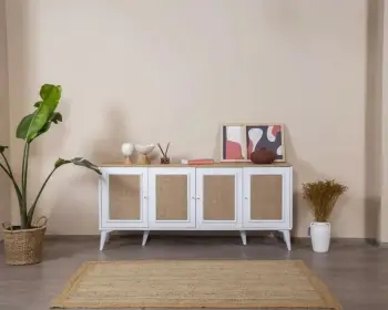 Konsol Skye Decor, montim në mur, e bardhë dhe lis