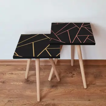 Set tavolina të mbivendosura, dy copë, ngjyrë e zezë me detaje ari dhe rozë, Skye Decor, 2Shp405