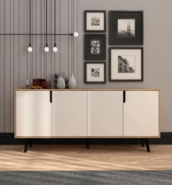 Konsol modern Skye Decor, ngjyrë lisi safir dhe e bardhë, 180 cm