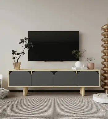 Komodë TV Skye Decor, ngjyrë lisi safir dhe antracit, Lazio