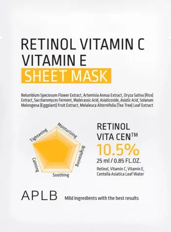 Maskë në letër për femra APLB Retinol Vitamin C Vitamin E Illuminating, 25ml
