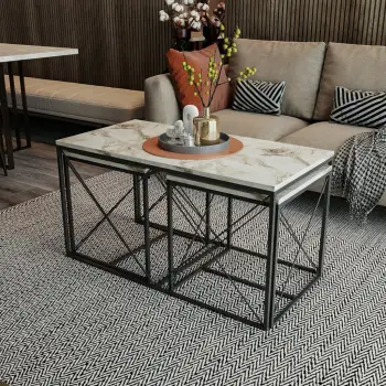 Set tavolinash kafeje Skye Decor, Defne, mermer i bardhë