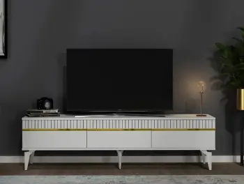 Komodë TV Skye Decor, e bardhë, ar