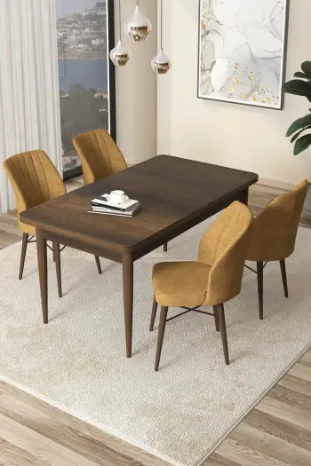 Tavolinë me karrige, 5 copë, Skye Decor, ngjyrë barok dhe kapuçino