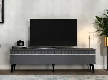 Komodë TV Skye Decor, ngjyrë antracit dhe argjendi, Defne