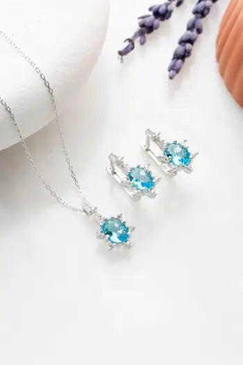 Set varëse dhe vathë argjendi, ngjyrë silver dhe kaltër deti, Jumeon, NRZ999197
