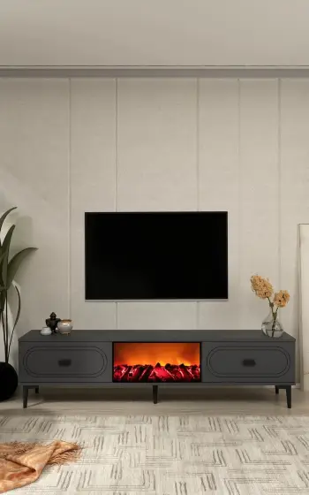 Komodë TV Skye Decor, ngjyrë antracit, me oxhak dekorativ