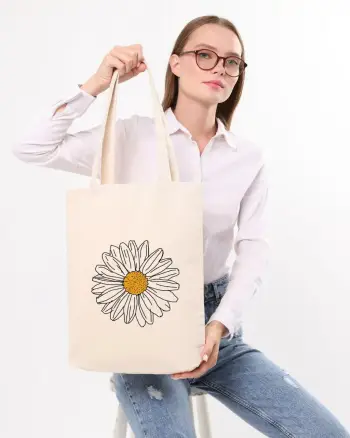 Çantë tote Zoozie Bags, krem, 35x40x8cm, me lule