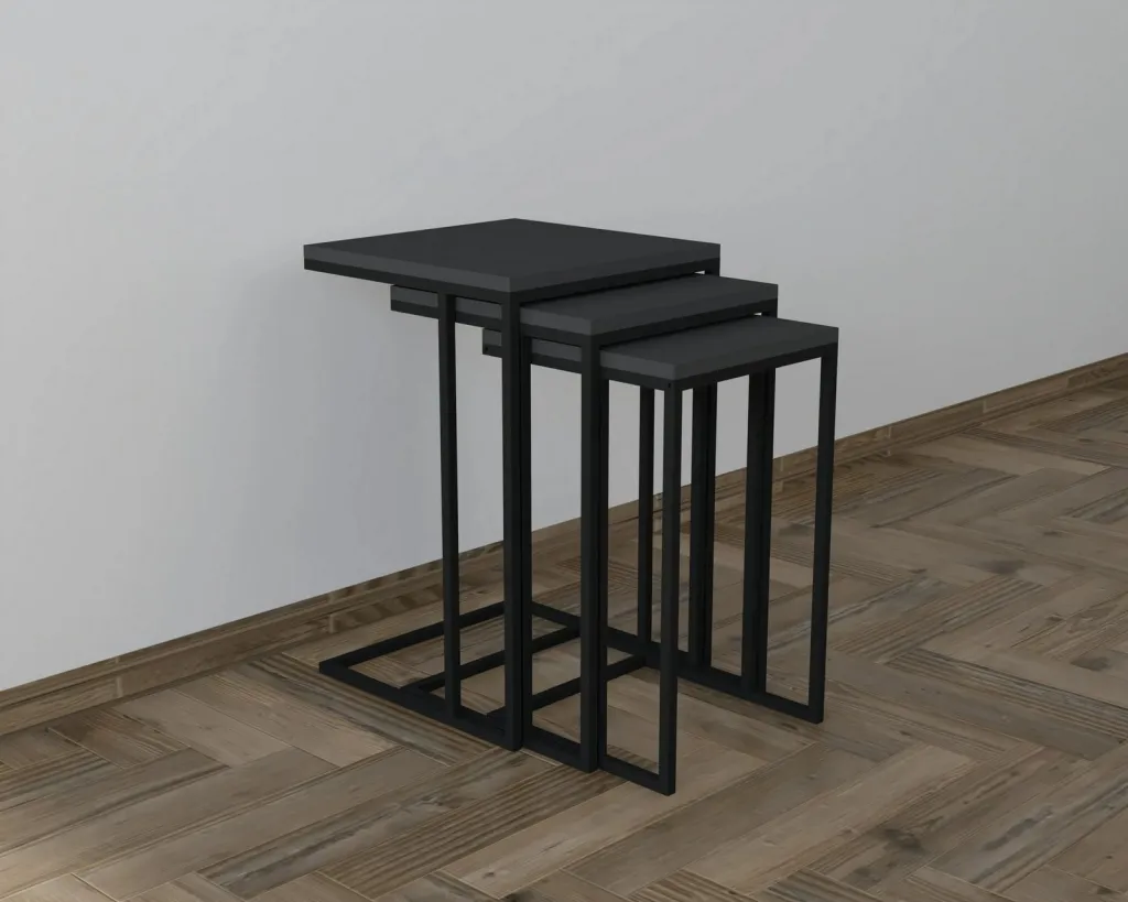 Set tavolinash ndihmëse të vendosshme, 3 copë, ngjyrë e zezë, antracit, Skye Decor - 1