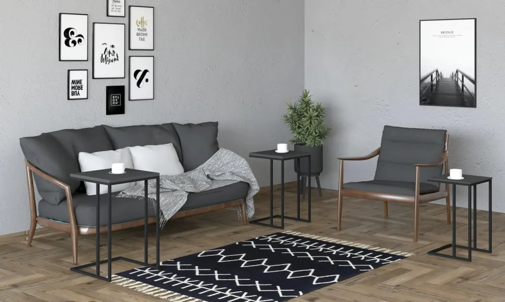 Set tavolinash ndihmëse të vendosshme, 3 copë, ngjyrë e zezë, antracit, Skye Decor - 3