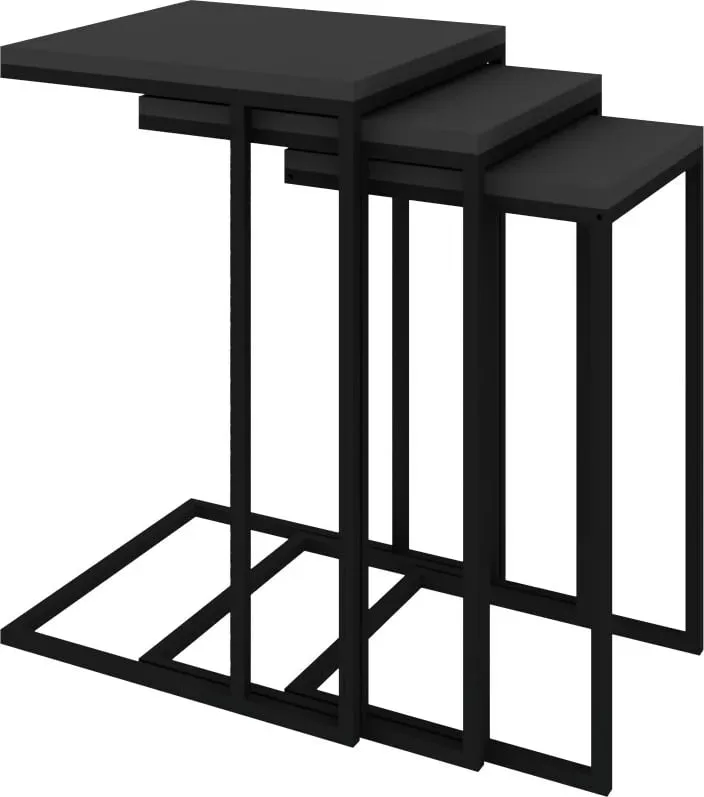 Set tavolinash ndihmëse të vendosshme, 3 copë, ngjyrë e zezë, antracit, Skye Decor - 4