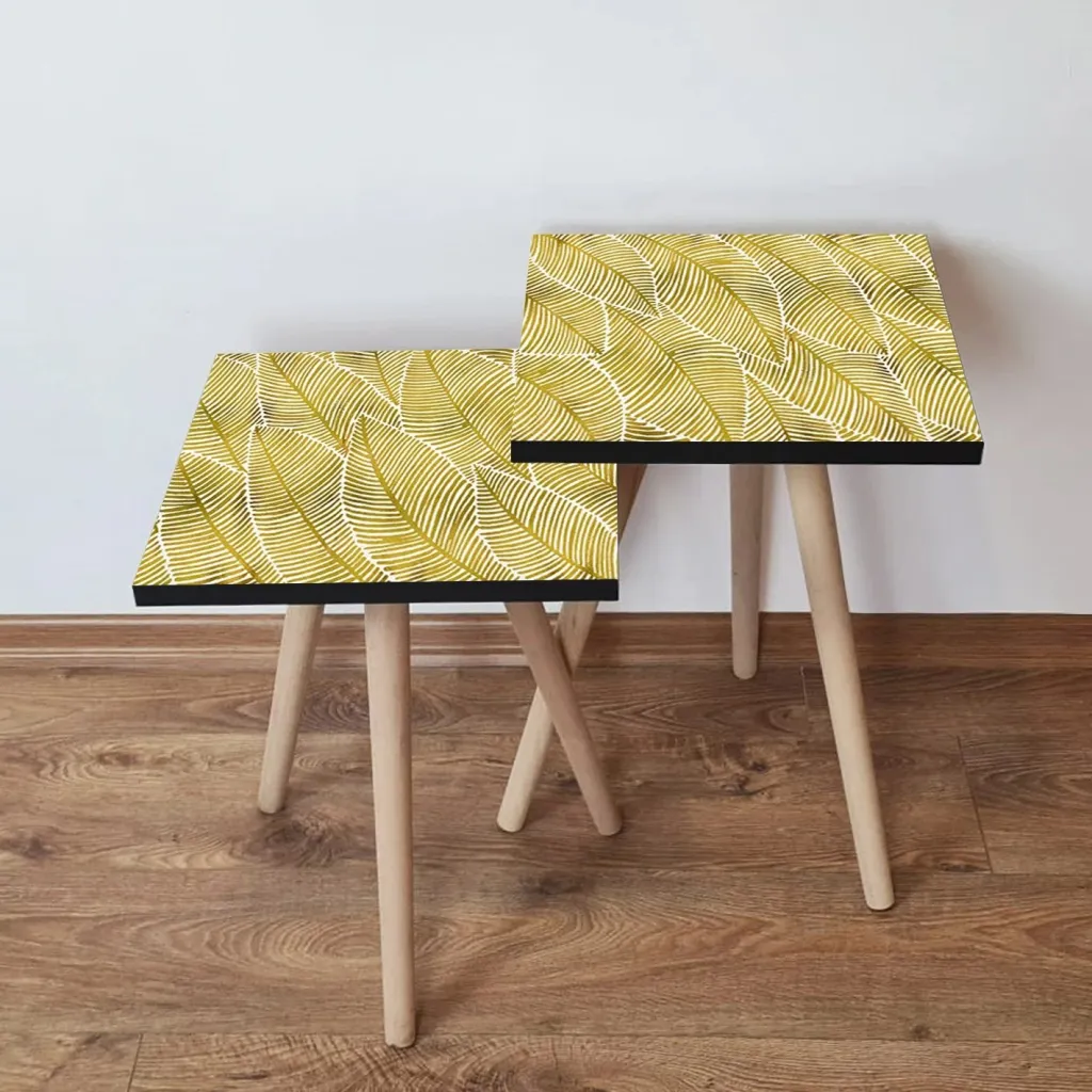 Set tavolinash të mbivendosura, dy copë, ngjyrë e verdhë dhe e bardhë, Skye Decor, 2Shp239 - 1
