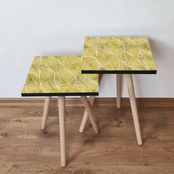 Set tavolinash të mbivendosura, dy copë, ngjyrë e verdhë dhe e bardhë, Skye Decor, 2Shp239