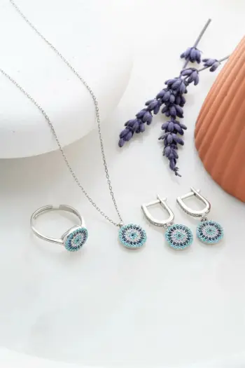 Set varëse, unazë dhe vathë argjendi, ngjyrë argjendi dhe kaltër, Jumeon, NRZ999052