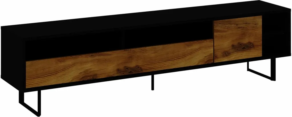 Komodinë TV Skye Decor, ngjyrë e zezë dhe lis, Luga - 6