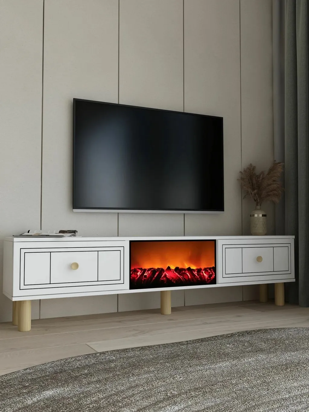 Komodë TV Skye Decor, Dario Bohem me oxhak dekorativ, e bardhë - 2