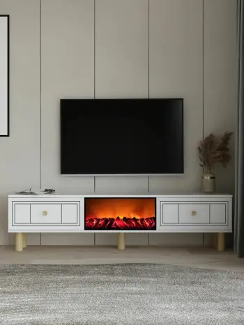Komodë TV Skye Decor, Dario Bohem me oxhak dekorativ, e bardhë