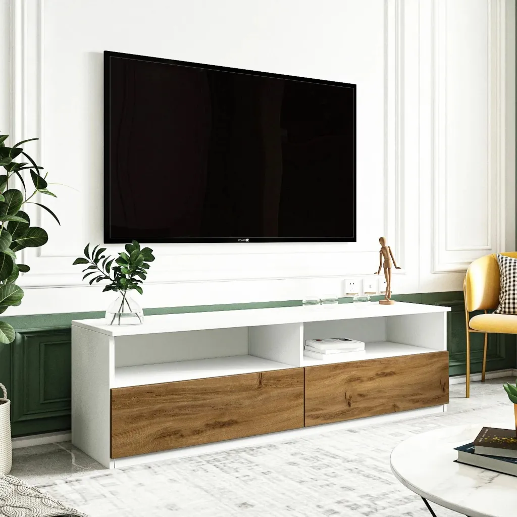 Konsolë TV, ngjyrë e bardhë dhe natyrale, Skye Decor, Centra - 1